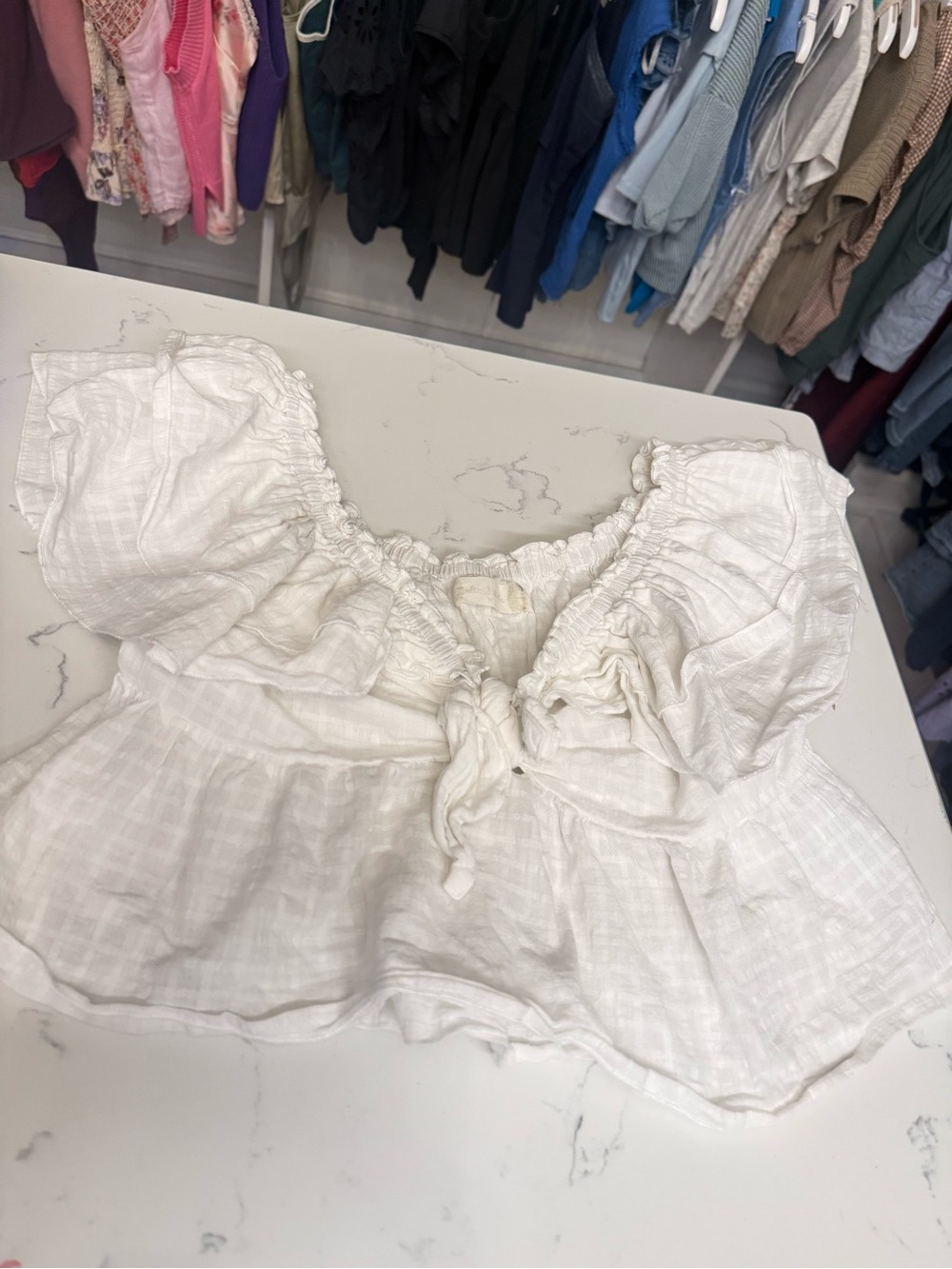 Altar'd State White Gauze Tie-Front Crop Top